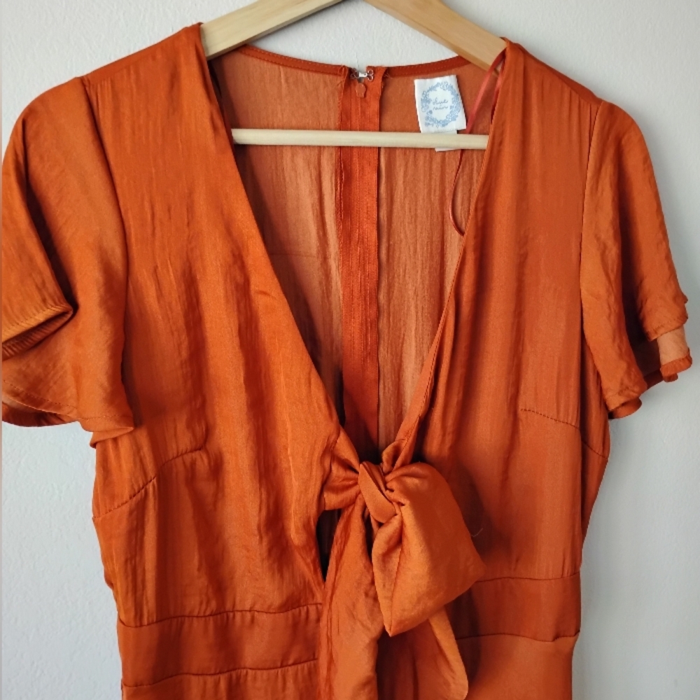 🍁🍂 Blue Rain Size L Rust High-Low Ruffle Dress - Picture 6 of 16